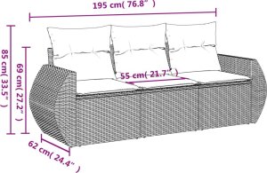 vidaXL 3-cz. zestaw wypoczynkowy do ogrodu, poduszki, czarny rattan PE 3