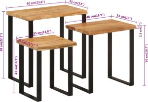 vidaXL Stoliki zsuwane, 3 szt., drewno akacjowe 9
