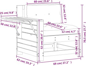 vidaXL Siedzisko ogrodowe z podłokietnikiem i poduszką, drewno sosnowe 10