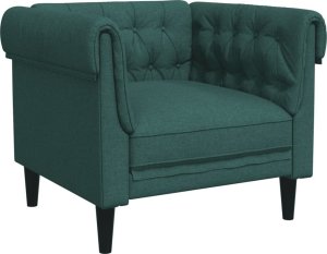 vidaXL Fotel Chesterfield, ciemnozielony, obity tkaniną 2
