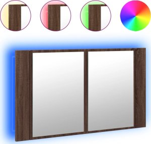 vidaXL Szafka łazienkowa z lustrem i LED, brązowy dąb, 80x12x45, akryl 2