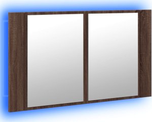 vidaXL Szafka łazienkowa z lustrem i LED, brązowy dąb, 80x12x45, akryl 5