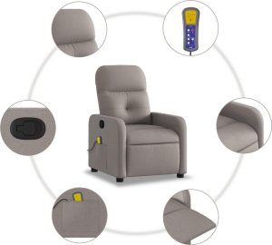vidaXL Rozkładany fotel masujący, taupe, obity tkaniną 5