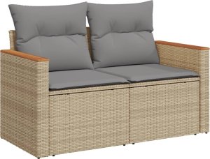 vidaXL Sofa ogrodowa z poduszkami, 2-osobowa, beż, polirattan 2
