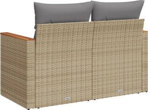 vidaXL Sofa ogrodowa z poduszkami, 2-osobowa, beż, polirattan 6