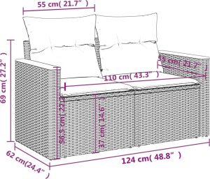 vidaXL Sofa ogrodowa z poduszkami, 2-osobowa, beż, polirattan 8