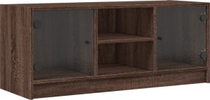 vidaXL Szafka TV ze szklanymi drzwiami, brązowy dąb, 102x37x42 cm 2