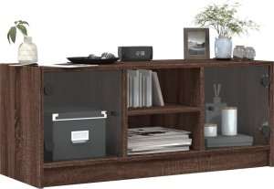 vidaXL Szafka TV ze szklanymi drzwiami, brązowy dąb, 102x37x42 cm 4