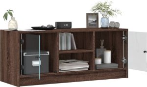 vidaXL Szafka TV ze szklanymi drzwiami, brązowy dąb, 102x37x42 cm 5