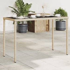 vidaXL Stół ogrodowy ze szklanym blatem, beż, 115x54x74 cm, rattan PE 1