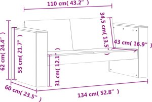 vidaXL Sofa ogrodowa, 2-osobowa, biała, 134x60x62 cm, drewno sosnowe 9