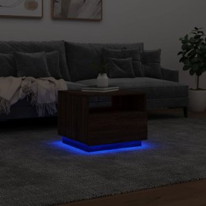 vidaXL Stolik kawowy z podświetleniem LED, brązowy dąb, 50x49x40 cm 5