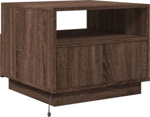 vidaXL Stolik kawowy z podświetleniem LED, brązowy dąb, 50x49x40 cm 9
