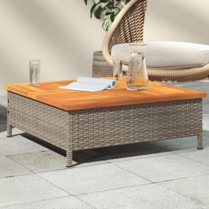 vidaXL Stolik ogrodowy, szary, 70x70x25 cm, rattan i drewno akacjowe 1