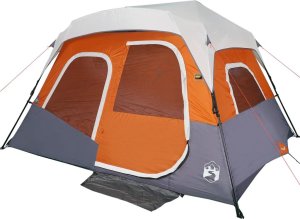 Namiot turystyczny vidaXL Namiot rodzinny z LED, 6-os., jasnoszaro-pomarańczowy 6