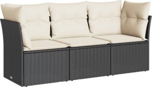 vidaXL 3-cz. zestaw wypoczynkowy do ogrodu, poduszki, czarny rattan PE 2