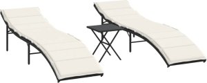 vidaXL Leżaki ze stolikiem, 2 szt., czarne, polirattan 2