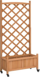 vidaXL Donica z trejażem i kółkami, brązowa, lite drewno jodłowe 2