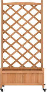 vidaXL Donica z trejażem i kółkami, brązowa, lite drewno jodłowe 4