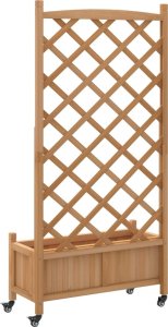 vidaXL Donica z trejażem i kółkami, brązowa, lite drewno jodłowe 6