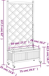 vidaXL Donica z trejażem i kółkami, brązowa, lite drewno jodłowe 9