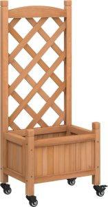 vidaXL Donica z trejażem i kółkami, brązowa, lite drewno jodłowe 2