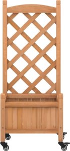 vidaXL Donica z trejażem i kółkami, brązowa, lite drewno jodłowe 4