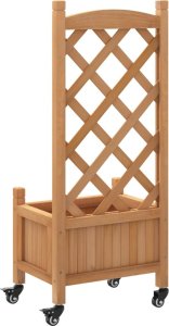 vidaXL Donica z trejażem i kółkami, brązowa, lite drewno jodłowe 6