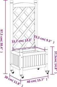 vidaXL Donica z trejażem i kółkami, brązowa, lite drewno jodłowe 9