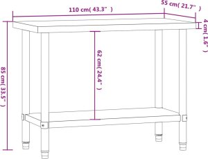 vidaXL Kuchenny stół roboczy, 110x55x85 cm, stal nierdzewna 9