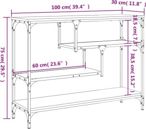 vidaXL Stolik konsolowy, przydymiony dąb, 100x30x75 cm 10