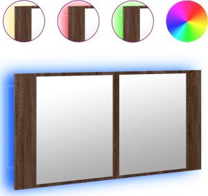 vidaXL Szafka łazienkowa z lustrem i LED, brązowy dąb, 90x12x45, akryl 2