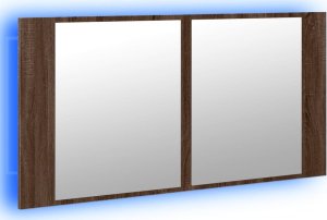 vidaXL Szafka łazienkowa z lustrem i LED, brązowy dąb, 90x12x45, akryl 5