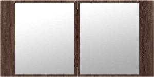 vidaXL Szafka łazienkowa z lustrem i LED, brązowy dąb, 90x12x45, akryl 7