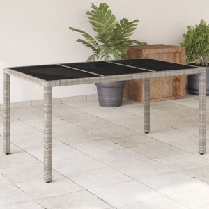 vidaXL Stół ogrodowy ze szklanym blatem, szary 150x90x75 cm, rattan PE 1