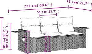 vidaXL 3-cz. zestaw wypoczynkowy do ogrodu, poduszki, czarny rattan PE 7