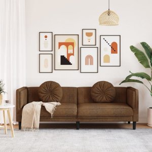 vidaXL Sofa 3-os., brązowa, sztuczna skóra zamszowa 3
