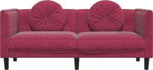 vidaXL Sofa z poduszkami, 2-osobowa, czerwone wino, aksamitna 4