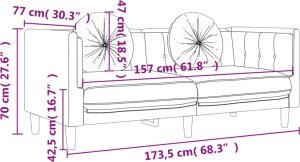 vidaXL Sofa z poduszkami, 2-osobowa, czerwone wino, aksamitna 9