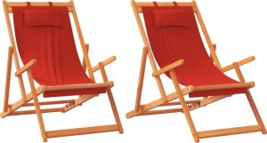 vidaXL Składane krzesła plażowe, 2 szt., czerwone, obite tkaniną 2