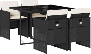 vidaXL 5-cz. zestaw mebli ogrodowych z poduszkami, czarny, polirattan 2
