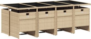 vidaXL 9-cz. zestaw mebli ogrodowych z poduszkami, beżowy, polirattan 3