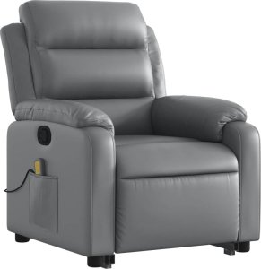vidaXL Podnoszony fotel masujący, rozkładany, szary, ekoskóra 4