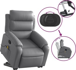 vidaXL Podnoszony fotel masujący, rozkładany, szary, ekoskóra 6