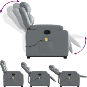 vidaXL Podnoszony fotel masujący, rozkładany, szary, ekoskóra 7