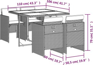 vidaXL 5-cz. zestaw mebli ogrodowych z poduszkami, szary, rattan PE 6