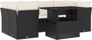 vidaXL 7-cz. zestaw wypoczynkowy do ogrodu, z poduszkami, czarny 2