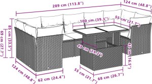 vidaXL 8-cz. zestaw wypoczynkowy do ogrodu, z poduszkami, czarny 9