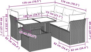 vidaXL 6-cz. zestaw mebli ogrodowych z poduszkami, czarny polirattan 9