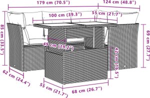 vidaXL 5-cz. zestaw wypoczynkowy do ogrodu, poduszki, czarny rattan PE 9